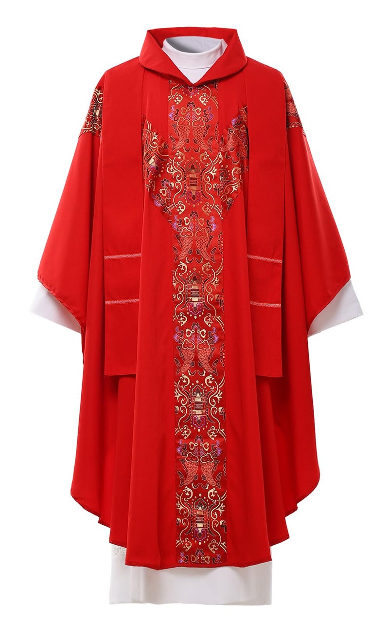 BLESSUME Church Vestments Priest Clergy Chasuble Catholic Mass Apparel Robe, Red, one size - Image 1